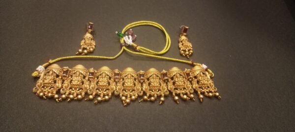 Gold Matte Fancy Lakshmi Devi Choker Set